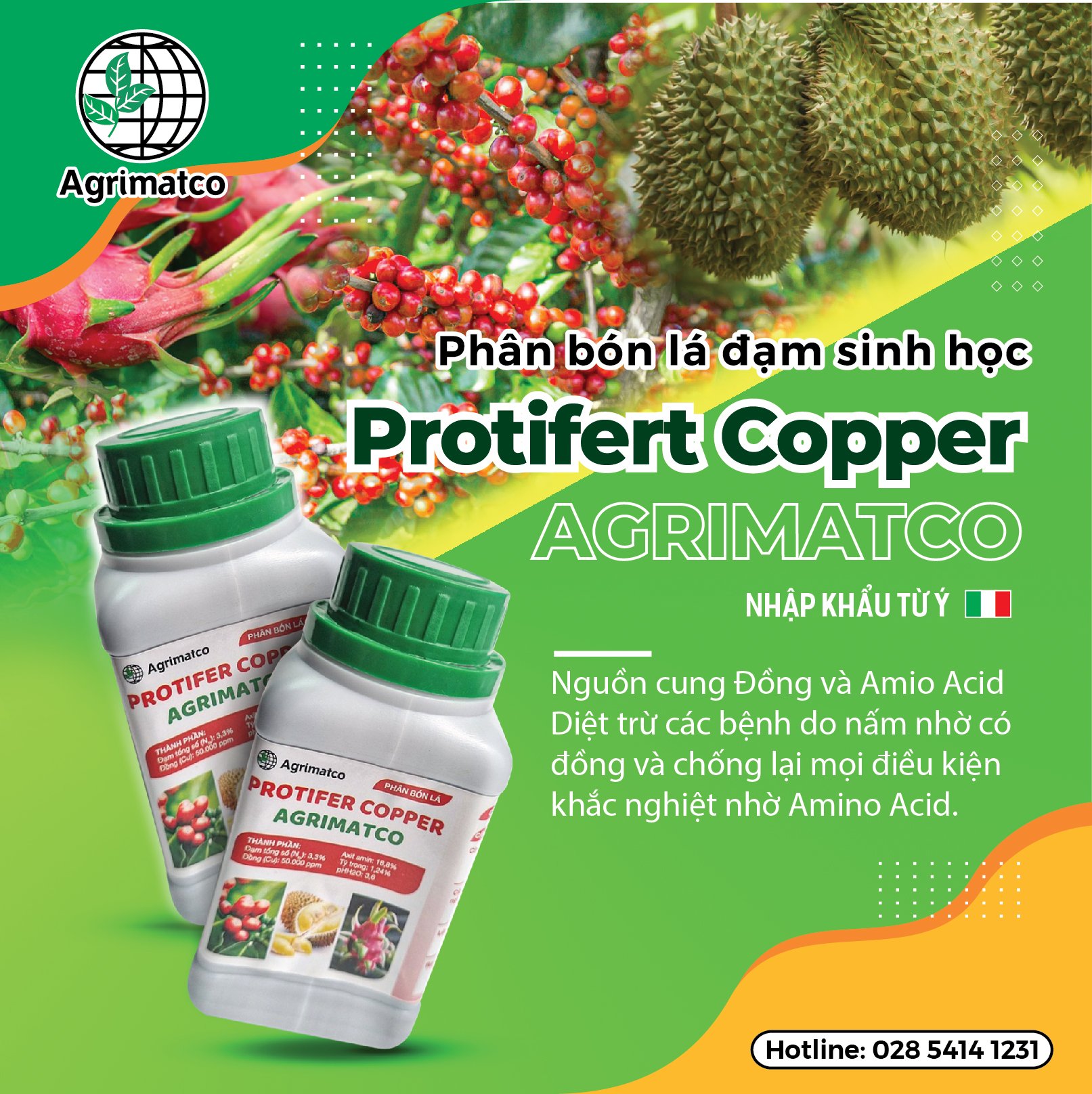 Phân bón lá đạm sinh học Protifert Copper AGRIMATCO